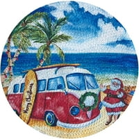 Tropical VW Vintage Surfer Bus Božićni print 15 Okrugli pleteni okrugli placemat postavljen od Lintex, pamuk debelo pletenice za odmor Mats set božićnih placema