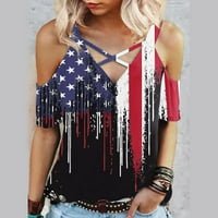 Američka zastava Hladna košulja žena 4. srpnja Majica Star Striped Striped kratkih rukava Criss Cross V-izrez Dnevne košulje Grafičke majice