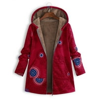 Yinguo Ženska zimska topla odjeća za ispis džepova s ​​kapuljačom Vintage preveliki kaputi
