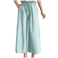 Symoidni ženski pune dužine casual pantalone sa džepovima sa džepovima sa džepovima visoki struk plus