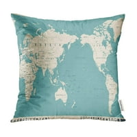 Plavi vintage Politički svjetski mapa Pacific Centraight Yellow Center Jastuk jastučni jastuk