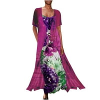 Outfits Ženska šifonska lagana Cami Maxi haljina s kratkim rukavima Dugi kardigan set plus veličina