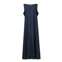 Ljetne haljine za žene bez rukava A-line Dužina gležnja slatka okrugla izrez od čvrstog datuma plave
