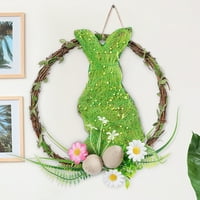 Uskršnji vijenac sa zelenim zečom umjetnim vijencem za proljetni vijenac u obliku vrata s divljim zelenim zečom ukrasima za dom