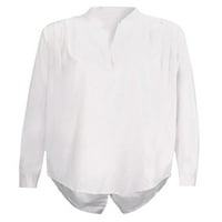 Voguele Women Tops V bluza za izrez dugih rukava Radna tunika Majica Loose White XL