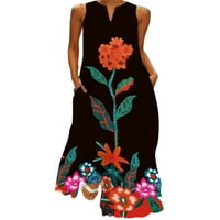 Glonme Dame Long Maxi Haljine V izrez Ljeto plaže Sundress cvjetni print Spremnik Haljina za odmor Casual