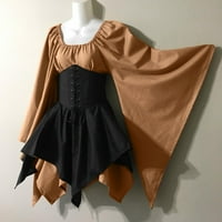 Kali_store haljina za ženske ženske haljine kvadratni ovratnik patchwork zavoj dugih rukava crna, 3xl