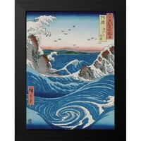 Hiroshige, Ando crni moderni uokvireni muzej umjetnički print pod nazivom - Naruto whirlpools, provincija