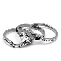 Njezin i njegov srebrni i crni nehrđajući čelik i titanijum vjenčani prsten set Veličina ženskih muškaraca