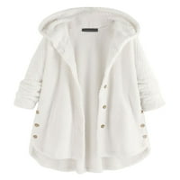 Voguele Women Hoodie kaput dugme dolje jakna s kapuljačom Teddy Fleece Outwear zimski kaput mekani bijeli