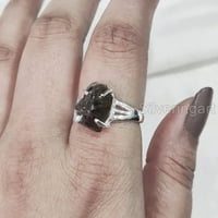 Prirodni dimni kvarcni prsten, grubi kvarcni čarobni prsten, rodni kamen, boho ciganjski prsten, srebrna,