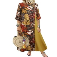 Ženska rukava cvjetna baggy casual labavi vintage kaftan maxi haljina plus veličine