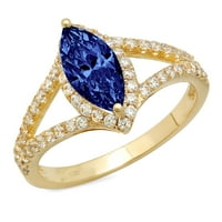 1.2ct Marquise Cut plavi simulirani tanzanite 18k žuti zlatni graviranje izveštaja godišnjica Angažovanje vjenčanja halo ring veličine 4,5
