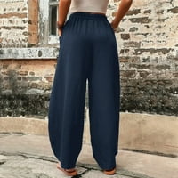 Easeryne posteljine hlače za žene široke noge visokog struka pantalone sa širokim nogama