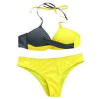 Huachen ženski kupaći kostim Split bikini u boji podudaranja bez rukava bez rukava, žuti xl