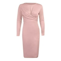 Haljina za žene, Ženski okrugli vrat Retro struk Slim Fit Slim Hip Duga suknja Zimska uska haljina ružičasta