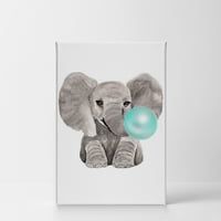 Smile Art Design Slatka beba Slon životinja Bubble GUM Art Teal Plave Platno Ispis Akvarel Slikanje