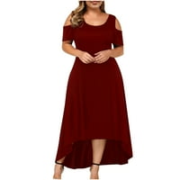 Crvene haljine za žene Čvrsto boje hladno rame s kratkim rukavima Softy haljina plus veličine okruglog
