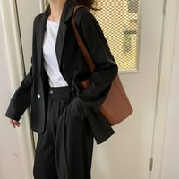 HWMODOU ženska jakna Čvrsta boja sa spuštenim ovratnikom dugih rukava casual gumb labavi kaputi ured
