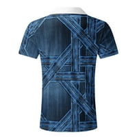 B91XZ majice za muškarce Muškarci 3D tiskani ljetni casual bluza lapel patentni rukavi majica majica Big Muškarci T majice Polo majice za muškarce Blue XL