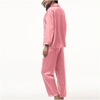 DXHMONEYH WOMENS Silk Satin pidžama Dvodijelni set snimka s dugim rukavima za spavanje za spavanje s