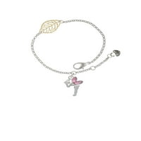 Delight nakit Silvertone Mala vila s ružičastim krilima - zlatni list osjetljiva narukvica, 6.25 + 1,75