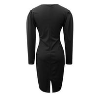 Hanas haljine Ženski povremeni V-izrez dugih rukava od pune boje slim fit tuc haljina crna xl