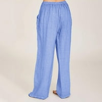 Dame casual labave hlače nacrtaju pune boje pamučne i posteljine pantalone svijetle plave xl