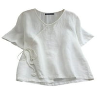 Grianlook tipke V izrez Casual majica za žene Čvrsta boja bluza za plažu kratki rukav Basic majice
