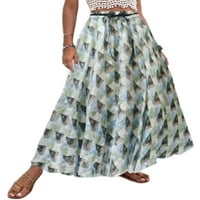 Žene Casual High Skirt Skirts Ruffle Loose Maxi suknje Geometrijske ispisane ljetne rušene vintage suknje