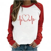 Cleance Valentines Dnevne majice za žene Raglan s dugim rukavima EKG pulover ispisa Ležerne prilike