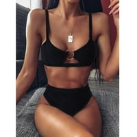 Bikini seksi ženska prstenastog push-up podstavljena odjeća za plažu na crnoj kupaćim kostima