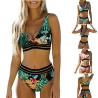 SKSLOEEG ženski kupaći kostim bikini set cvjetnog tiskanog mrežnog kostima za kupaći kostim za kupaći kostim veliki struk Podignite dva kupaća kostim kupaćim kupaćim odijelom, plavom dnom, plavom l