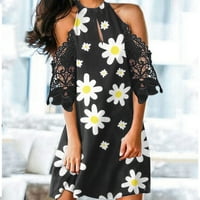 CETHRIO Ljetna casual haljina - ljeto OFF ramena haljina labava grafozna čipka ležila cvjetna čvrsto