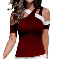 Tawop trendi vrhovi za žene Ženska modna casual ramena kratka rukava majica od pune boje TOP bluza crvena