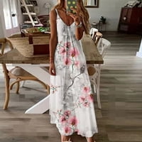 Maxi Loose Cami haljina za žensko čišćenje cvjetnog tiska V izrez Sundress Girls Boho Ljeto na plaži