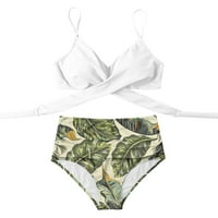 Caicj Womens kupaće kostimi Tankni Ženska pruga Reverzibilni bandeau Top visokog struka Bikini White,