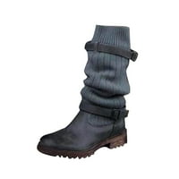 Cuhas kaubojske čizme za žene za zimsku i jesen dugu debelu petu Antiskid vunene cipele s čarapama Cowgirl