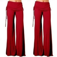 Ženske kaiševe za bankovne pantalone ruširane duge hlače u boji crvene l
