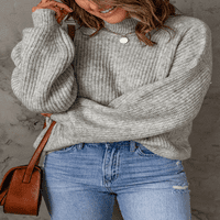 Džemper za žene sivi rame za rame sa visokim vratom S-2xl