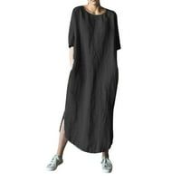 Kali_store haljine za žene Žene Boho Maxi Haljina s dugim rukavima V izrez Swiss Dot High Struk A-line
