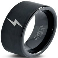 Tungsten Flash Thunder Munja vijak prsten za muškarce Žene Udobne fit crni ravni rez brušeni polirani