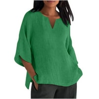 Pamučni posteljini za žene za žene prevelirani polu-rukav Vrusni bluze Ljeto Basic Solic Color Tunic