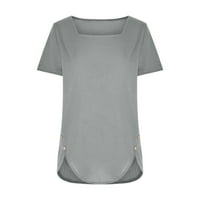 Moda Žene Ležerne prilike, pune boje kvadratnih vrata kratkih rukava na vrhu labave bluze, majice okruglog