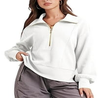 Hait Ladies pulover postolja dukseri duge dugih rukava dukserice Ženske vrhove Zip up bijeli 2xl