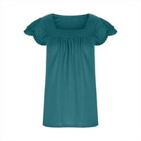 Ženski vrhovi ženske modne četvrtasti vrat čipke kratkih rukava majice s majicom od pune boje Tunic