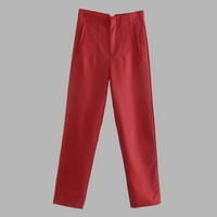 Opušteno fit casual jogger hlače za žene Žene udobne rušine visoke struke široke noge labave hlače crvene
