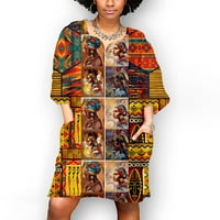 Ichuanyi Ženska haljina Ženska moda Afrički vintage Print Srednji rukav V izrez Casual Mini haljina