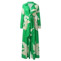 Aaimomet Dressy Jumpsuits za žene Žene Struk High s dugih rukava Sense Zelena duboka V izrez Svjetlo