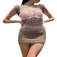 MA & Baby Womens Crochet Knit Mini haljina šuplje dušo izrez bez kratke haljine od plaže